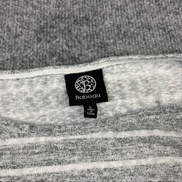 Bobeau Size L Space Dye Shirt grey stripped White Pullover Blouse - Picture 5 of 6